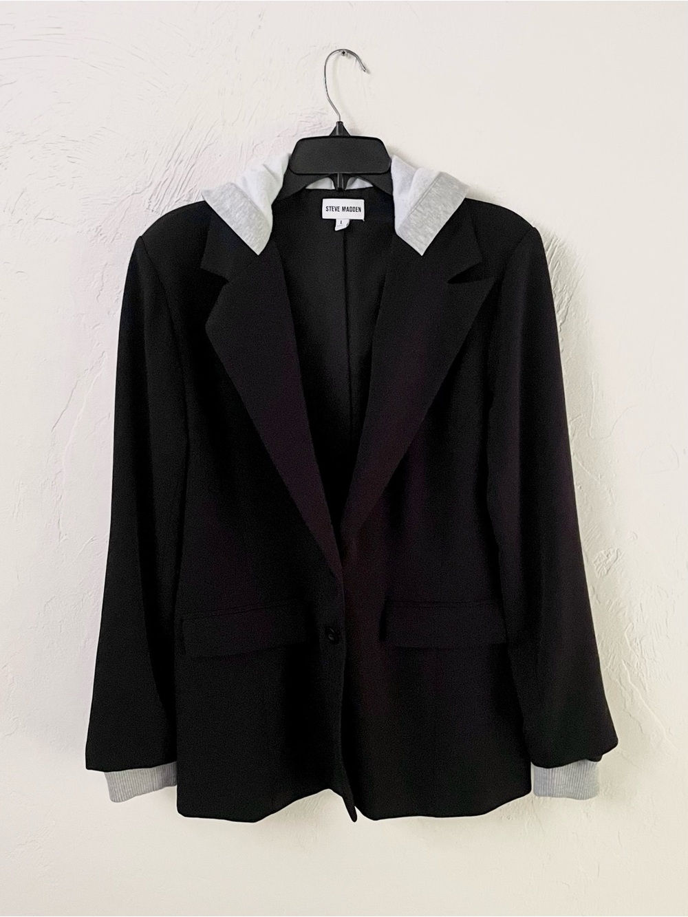 Free People Steve Madden Like New Slouchy Black Blazer w/ Gray Fleece Hood